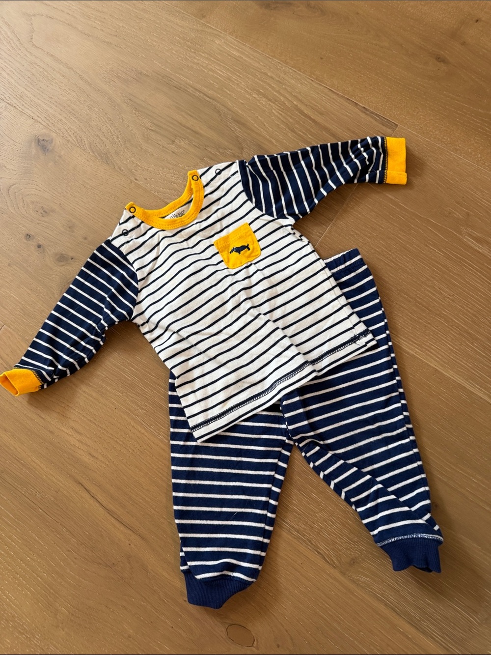 Little Me Navy, White and Yellow Striped Pajama Set